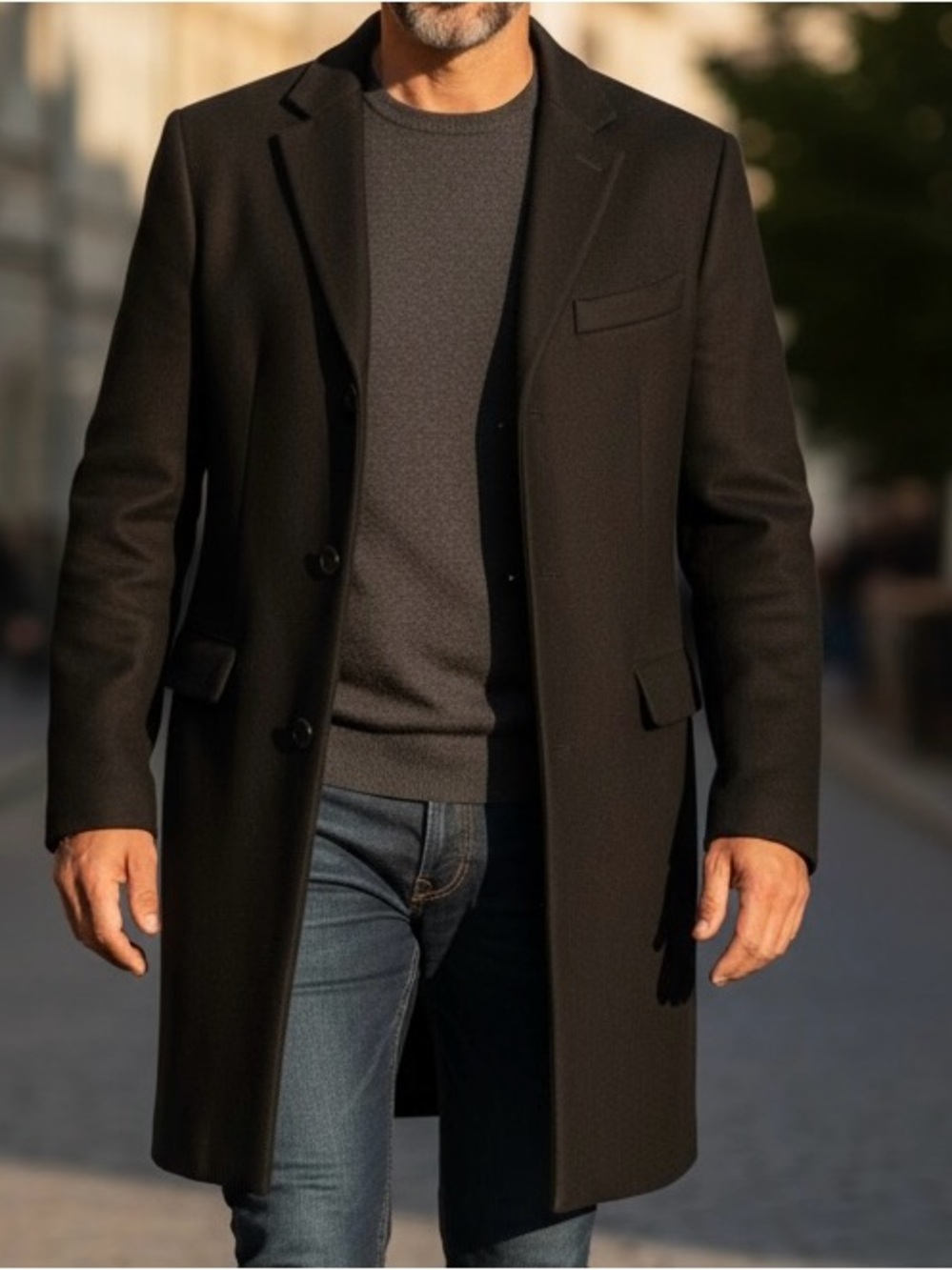 Montefino Uomo Wool Cashmere Overcoat Black Hand Tailored Top Coat Mens